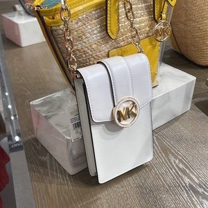 Small Tri-Color Saffiano Leather Smartphone Crossbody Bag